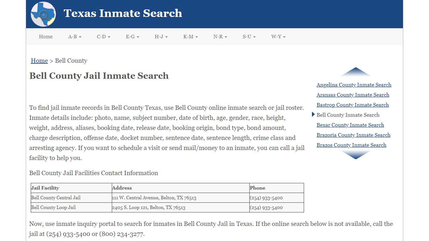 Bell County Jail Inmate Search